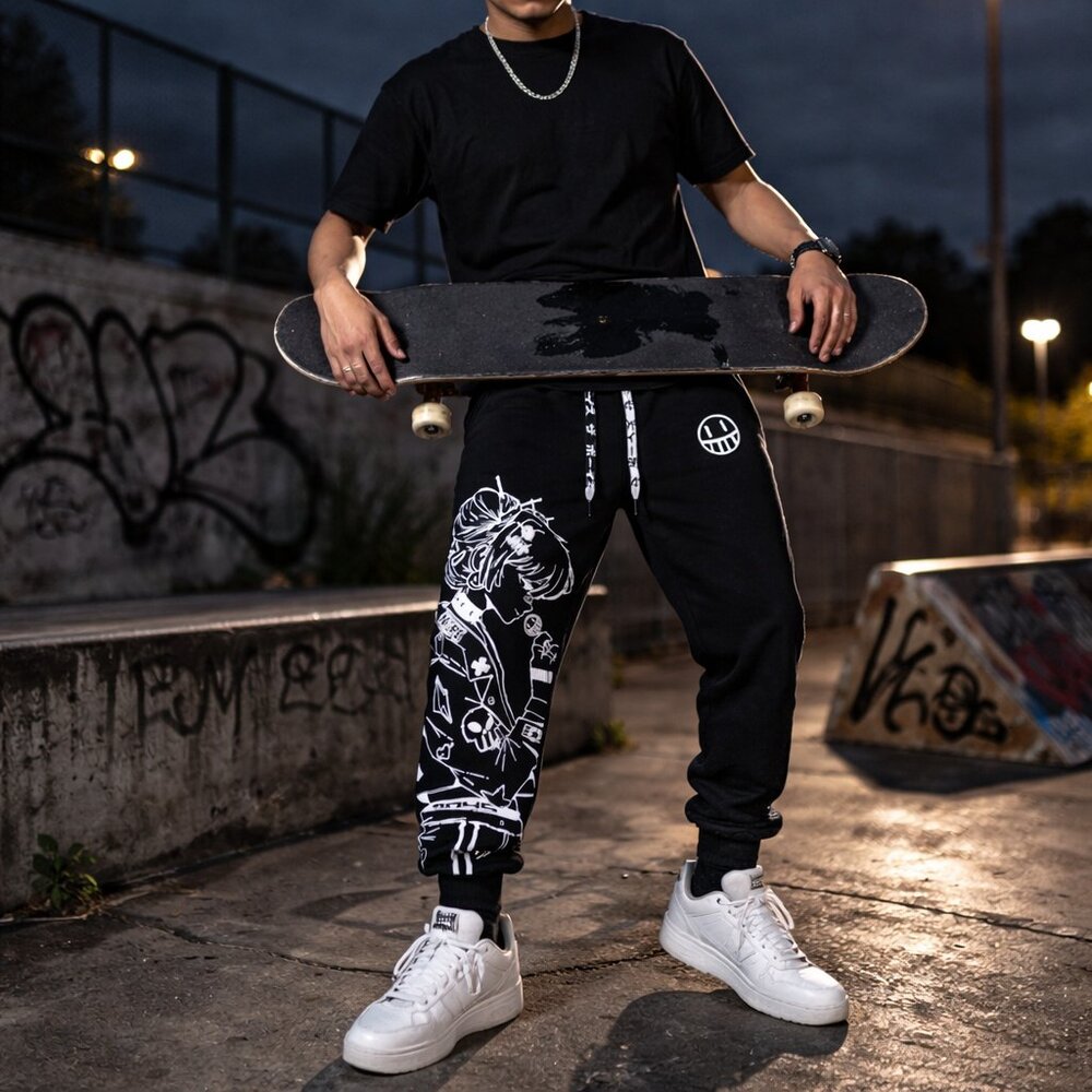 Mens The Boys Anime Graphic Jogger Sweatpants Streetwear Black Medium